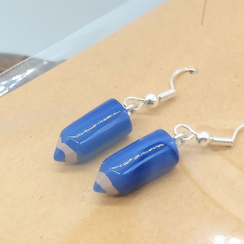 3D Blue Pencil Earrings School Teacher Gift